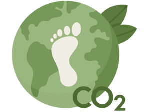 Carbon footprint graphic. Footprint placed on a graphic of earth with CO2 written underneath.