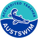 AUSTSWIM accredited teacher logo. Platypus swimming.
